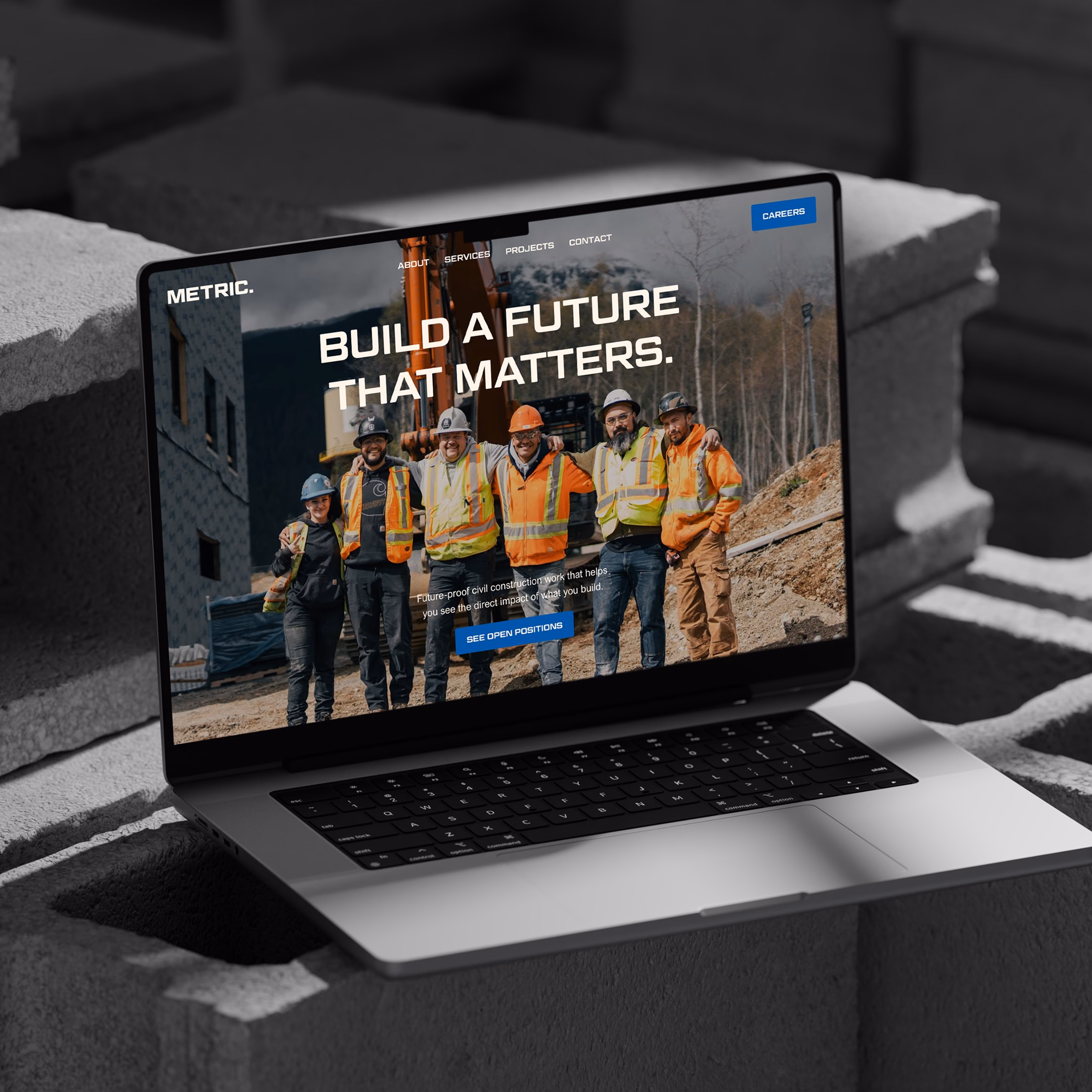 Construction company website design on a laptop