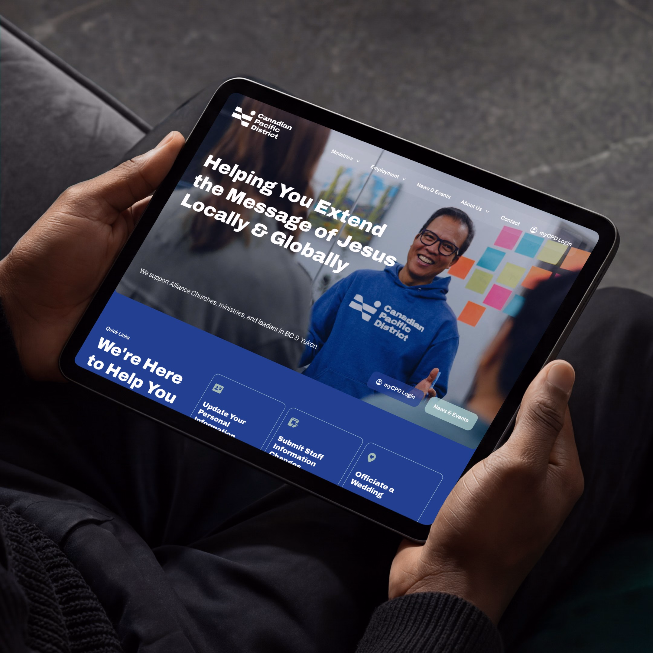 Community outreach app design on a tablet