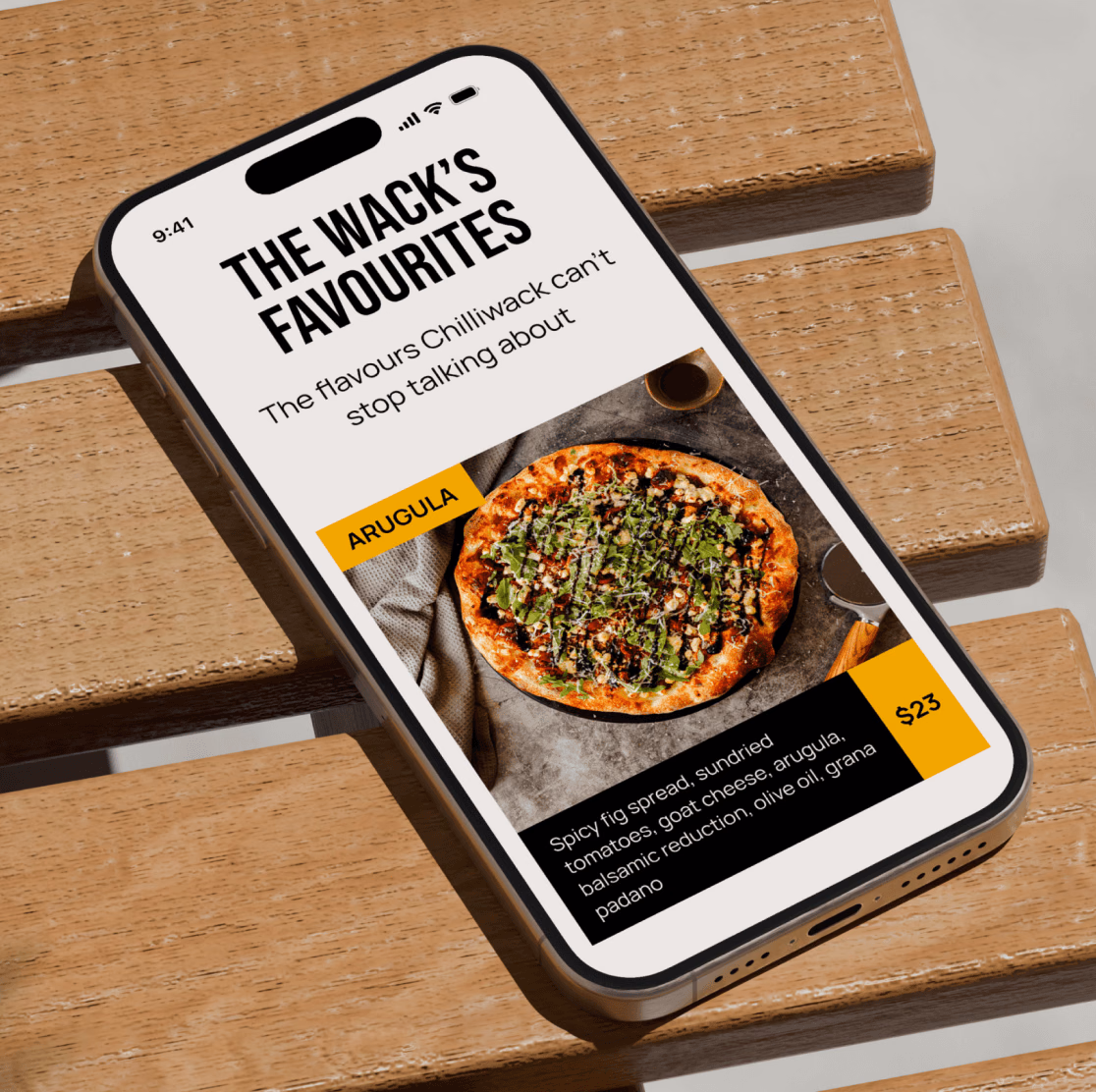 Restaurant menu website mockup on a smartphone